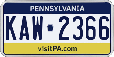 PA license plate KAW2366
