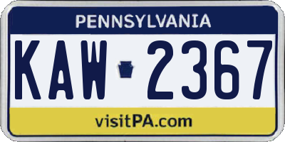 PA license plate KAW2367