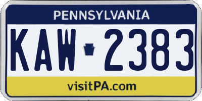 PA license plate KAW2383