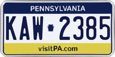 PA license plate KAW2385