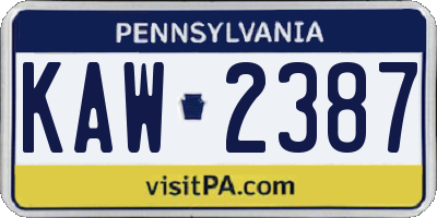 PA license plate KAW2387