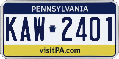 PA license plate KAW2401