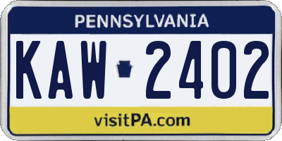 PA license plate KAW2402