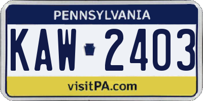 PA license plate KAW2403