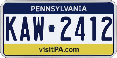 PA license plate KAW2412