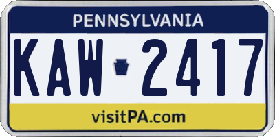 PA license plate KAW2417