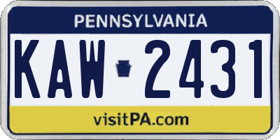 PA license plate KAW2431