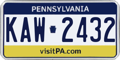 PA license plate KAW2432