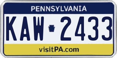 PA license plate KAW2433