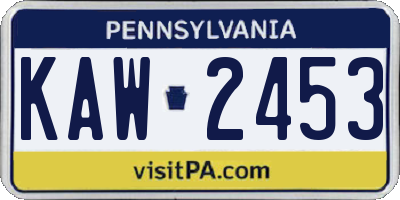 PA license plate KAW2453