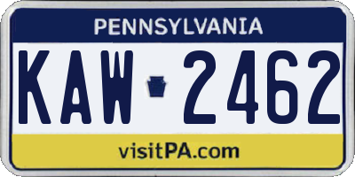 PA license plate KAW2462