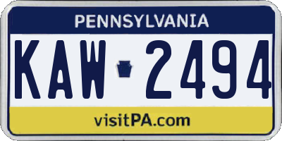 PA license plate KAW2494