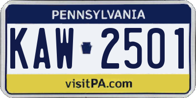 PA license plate KAW2501