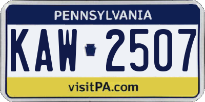 PA license plate KAW2507
