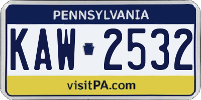 PA license plate KAW2532