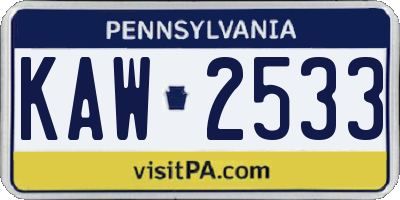 PA license plate KAW2533