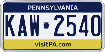 PA license plate KAW2540