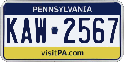 PA license plate KAW2567