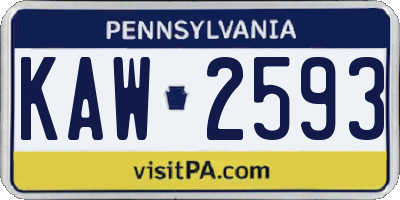 PA license plate KAW2593