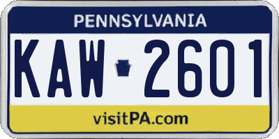 PA license plate KAW2601