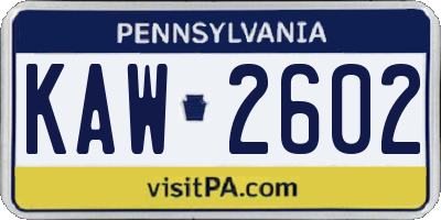 PA license plate KAW2602