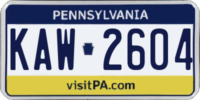 PA license plate KAW2604