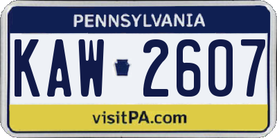 PA license plate KAW2607