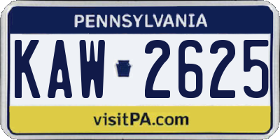 PA license plate KAW2625