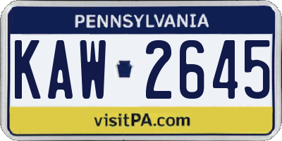 PA license plate KAW2645