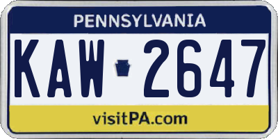 PA license plate KAW2647