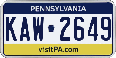 PA license plate KAW2649