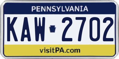 PA license plate KAW2702