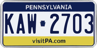 PA license plate KAW2703