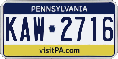 PA license plate KAW2716