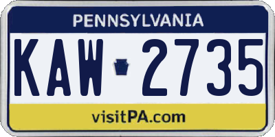 PA license plate KAW2735