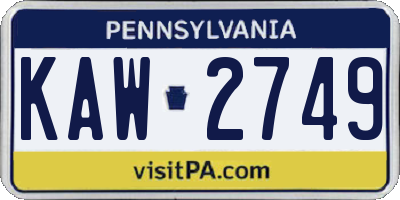 PA license plate KAW2749