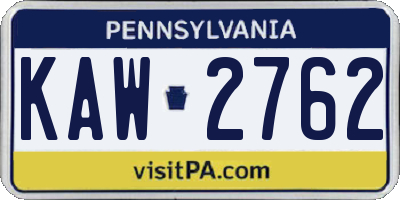 PA license plate KAW2762