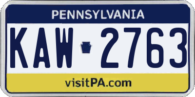 PA license plate KAW2763
