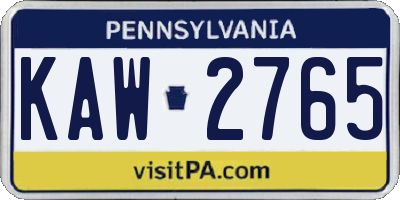 PA license plate KAW2765