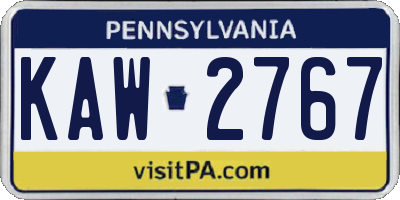 PA license plate KAW2767