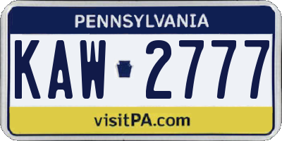 PA license plate KAW2777