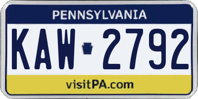 PA license plate KAW2792