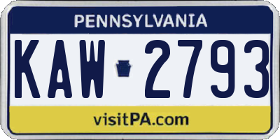 PA license plate KAW2793