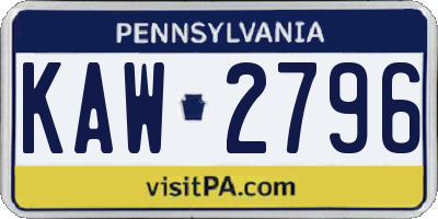 PA license plate KAW2796