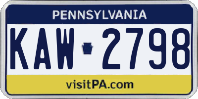 PA license plate KAW2798