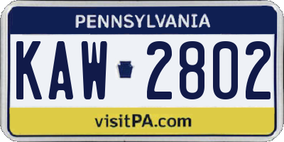PA license plate KAW2802