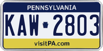 PA license plate KAW2803