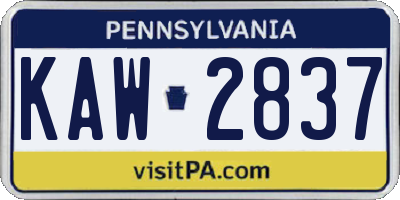 PA license plate KAW2837