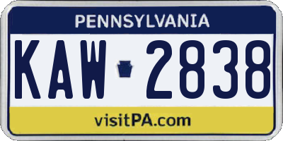 PA license plate KAW2838