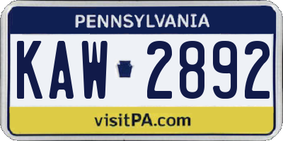 PA license plate KAW2892